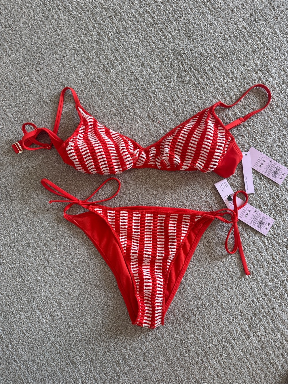 wild fable Red and White Striped Tie-Side Bikini Set